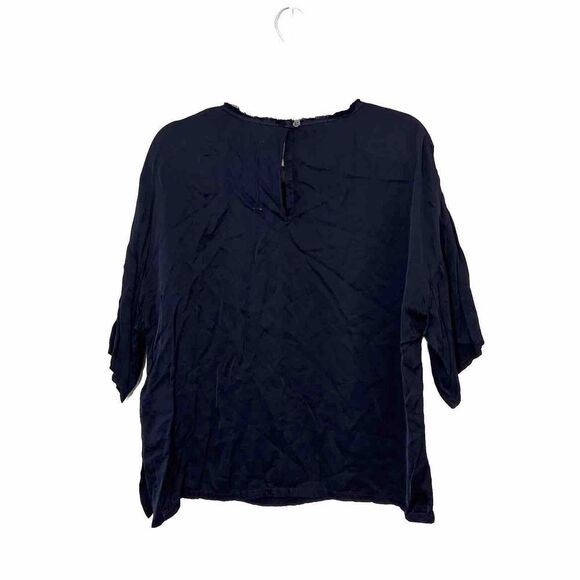 Raquel Allegra Satin Oversized T Shirt Women’s 2 Navy Blue Boxy Short Sleeve NEW - Picture 2 of 6